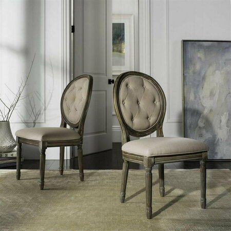 SAFAVIEH Holloway Tufted Oval Side Chair, Beige, 2PK FOX6235B-SET2